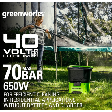 Akumuliatorinė aukšto slėgio plovykla Greenworks GDC40, 40 V, ( be akum. ir krov.) 10