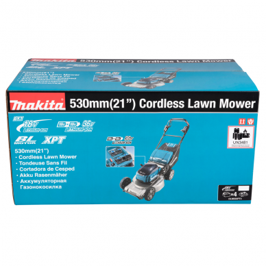 Akumuliatorinė savaeigė vejapjovė Makita DLM533PT4, 2x18 V, 4x5,0 Ah 15 Akumuliatorinė savaeigė vejapjovė Makita DLM533PT4, 2x18 V, 4x5,0 Ah 15