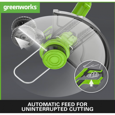 Akumuliatorinė žoliapjovė / trimeris Greenworks G40LT33K2, 40 V, 2,0 Ah, 33 cm 2 Akumuliatorinė žoliapjovė / trimeris Greenworks G40LT33K2, 40 V, 2,0 Ah, 33 cm 2