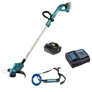 Akumuliatorinė žoliapjovė / trimeris Makita DUR193RT, 18 V, 5.0 Ah + diržas ir pjovimo valas Akumuliatorinė žoliapjovė / trimeris Makita DUR193RT, 18 V, 5.0 Ah + diržas ir pjovimo valas