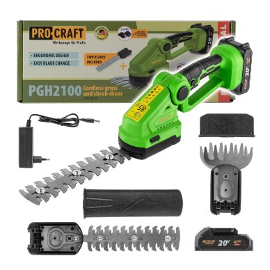 Akumuliatorinės žolės ir krūmų žirklės ProCraft PGH2100, 20 V, (1x 2Ah + krov.) 1