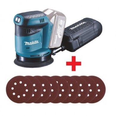 Akumuliatorinis ekscentrinis šlifuoklis Makita DBO180Z + Šlif. Popierius, 18V, (be akum. ir krov.) Akumuliatorinis ekscentrinis šlifuoklis Makita DBO180Z + Šlif. Popierius, 18V, (be akum. ir krov.)