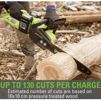 Akumuliatorinis grandininis pjūklas Greenworks GD24X2CS36K4x, 48 V(2x24 V), 2x4,0 Ah, 36 cm 4 Akumuliatorinis grandininis pjūklas Greenworks GD24X2CS36K4x, 48 V(2x24 V), 2x4,0 Ah, 36 cm 4