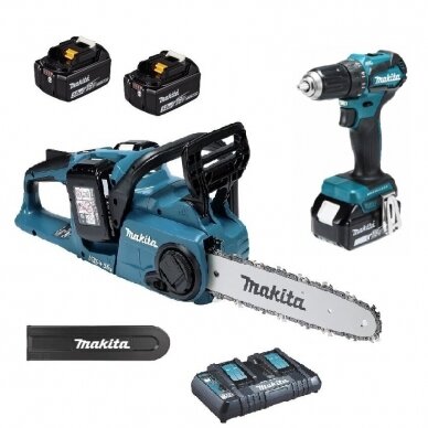 Akumuliatorinis grandininis pjūklas Makita DUC303RTX2, 2x18V Li-ion, 5.0Ah + BL suktuvas-gręžtuvas Akumuliatorinis grandininis pjūklas Makita DUC303RTX2, 2x18V Li-ion, 5.0Ah + BL suktuvas-gręžtuvas
