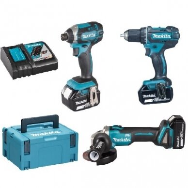 Akumuliatorinių įrankių komplektas Makita DDF482+DTD152+DGA506, 18V, 2x5.0Ah Akumuliatorinių įrankių komplektas Makita DDF482+DTD152+DGA506, 18V, 2x5.0Ah