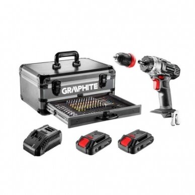 Akumuliatorinis gręžtuvas-suktuvas GRAPHITE 58G022-PS15, 18V, 2x2.0Ah 1 Akumuliatorinis gręžtuvas-suktuvas GRAPHITE 58G022-PS15, 18V, 2x2.0Ah 1