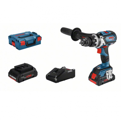 Akumuliatorinis smūginis gręžtuvas-suktuvas Bosch GSB 18V-110 C, 18 V, 2x4,0 Ah, professional Akumuliatorinis smūginis gręžtuvas-suktuvas Bosch GSB 18V-110 C, 18 V, 2x4,0 Ah, professional