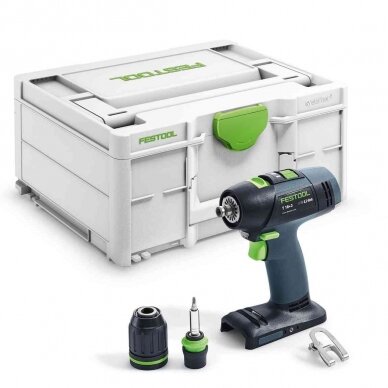 Akumuliatorinis gręžtuvas-suktuvas Festool T 18+3-Basic, 18 V, (be akum. ir krov.), (576448) Akumuliatorinis gręžtuvas-suktuvas Festool T 18+3-Basic, 18 V, (be akum. ir krov.), (576448)
