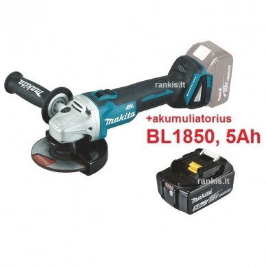 Akumuliatorinis kampinis šlifuoklis Makita DGA506Z, 18V + akum. 5 Ah (bl1850) Akumuliatorinis kampinis šlifuoklis Makita DGA506Z, 18V + akum. 5 Ah (bl1850)