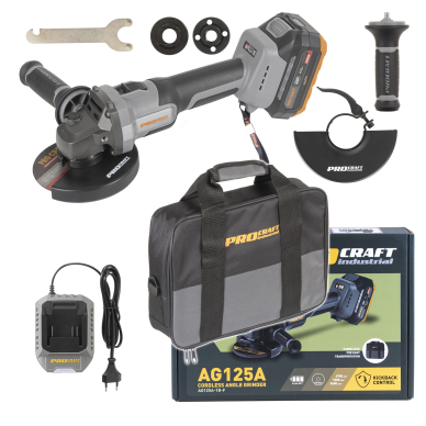 Akumuliatorinis kampinis šlifuoklis ProCraft AG125A-1B-F, 20 V, 4 Ah Akumuliatorinis kampinis šlifuoklis ProCraft AG125A-1B-F, 20 V, 4 Ah