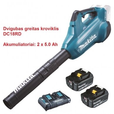 Akumuliatorinis pūtiklis Makita DUB362Z + (2x5.0Ah) su baterijomis ir dvigubu krovikliu Akumuliatorinis pūtiklis Makita DUB362Z + (2x5.0Ah) su baterijomis ir dvigubu krovikliu
