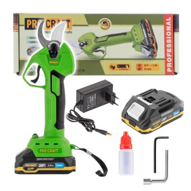 Akumuliatorinis sekatorius ProCraft ES25Li, 20V (1x 2Ah + krov.) 1 Akumuliatorinis sekatorius ProCraft ES25Li, 20V (1x 2Ah + krov.) 1