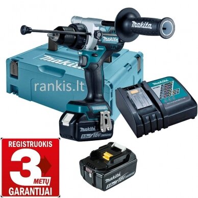 Akumuliatorinis smūginis gręžtuvas Makita DHP486RTJ, 125Nm, 2x5Ah Akumuliatorinis smūginis gręžtuvas Makita DHP486RTJ, 125Nm, 2x5Ah