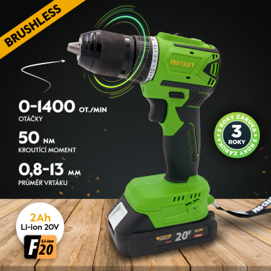 Akumuliatorinis suktuvas - gręžtuvas ProCraft PA18LiN, 20 V, 2 Ah 1 Akumuliatorinis suktuvas - gręžtuvas ProCraft PA18LiN, 20 V, 2 Ah 1