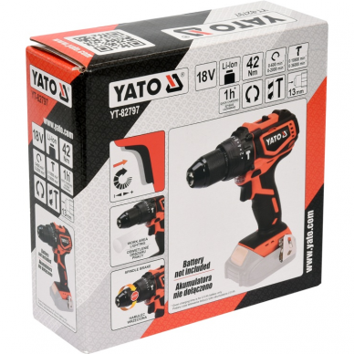 Akumuliatorinis smūginis suktuvas-gręžtuvas Yato, 18 V, bešepetėlinis variklis, (be akum. ir krov.) 1 Akumuliatorinis smūginis suktuvas-gręžtuvas Yato, 18 V, bešepetėlinis variklis, (be akum. ir krov.) 1