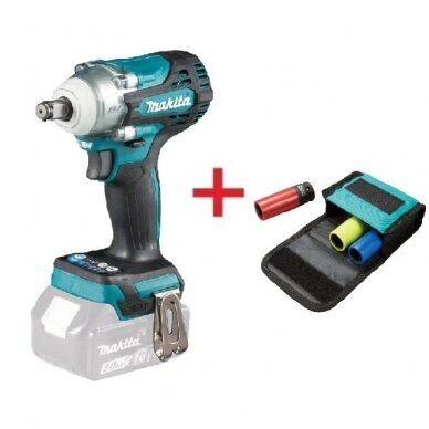 Akumuliatorinis smūginis veržliasukis Makita DTW300Z + Smūginių galvų komplektas (be akum. ir krov.) Akumuliatorinis smūginis veržliasukis Makita DTW300Z + Smūginių galvų komplektas (be akum. ir krov.)