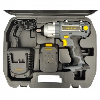 Akumuliatorinis smūginis veržliasūkis Powerland 420Nm, 18V 1 Akumuliatorinis smūginis veržliasūkis Powerland 420Nm, 18V 1