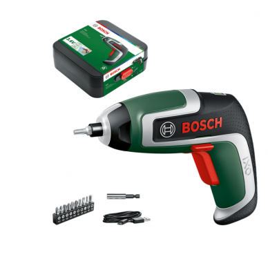 Akumuliatorinis suktuvas Bosch IXO 7, 3,6 V, 1x2,0 Ah, su 11 priedų Akumuliatorinis suktuvas Bosch IXO 7, 3,6 V, 1x2,0 Ah, su 11 priedų