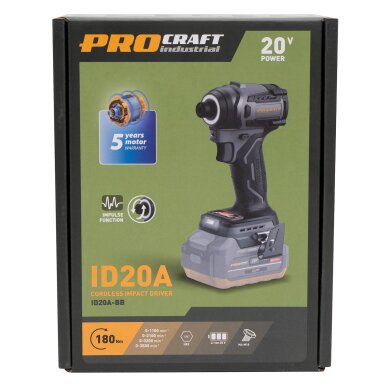 Akumuliatorinis smūginis suktuvas ProCraft Industrial ID20Abb, 20V, 180Nm, (be akum. ir krov.) 3