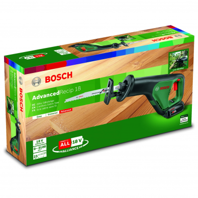 Akumuliatorinis tiesinis pjūklas Bosch AdvancedRecip 18, 18 V, (be akum. ir krov.) 2 Akumuliatorinis tiesinis pjūklas Bosch AdvancedRecip 18, 18 V, (be akum. ir krov.) 2