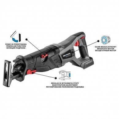 Akumuliatorinis tiesinis pjūklas GRAPHITE 58G096, 18V (bešepetėlis) 1 Akumuliatorinis tiesinis pjūklas GRAPHITE 58G096, 18V (bešepetėlis) 1