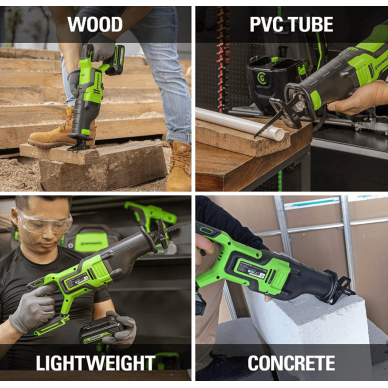 Akumuliatorinis tiesinis pjūklas Greenworks GD24RS, 24 V, (tik įrankis) 3 Akumuliatorinis tiesinis pjūklas Greenworks GD24RS, 24 V, (tik įrankis) 3