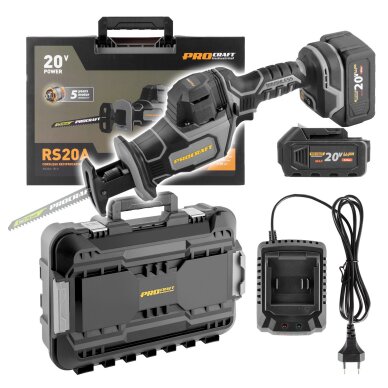 Akumuliatorinis tiesinis pjūklas ProCraft RS20A-1B-C, 20 V (1x 4Ah + krov.) 1 Akumuliatorinis tiesinis pjūklas ProCraft RS20A-1B-C, 20 V (1x 4Ah + krov.) 1