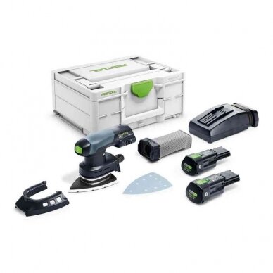 Akumuliatorinis trikampis šlifuoklis Festool DTSC 400 3,0 I-Plus, 18 V, 2 x 3,0 Ah, (577508) Akumuliatorinis trikampis šlifuoklis Festool DTSC 400 3,0 I-Plus, 18 V, 2 x 3,0 Ah, (577508)