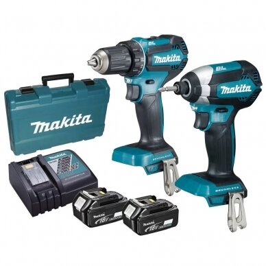 Akumuliatorinių bešepetėlių įrankių komplektas (DDF485z+DTD153z), MAKITA DLX2289, 2X3Ah Akumuliatorinių bešepetėlių įrankių komplektas (DDF485z+DTD153z), MAKITA DLX2289, 2X3Ah