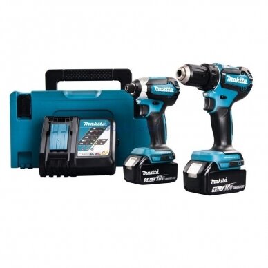 Akumuliatorinių bešepetėlių įrankių komplektas (DDF485z+DTD153z), MAKITA DLX2289TJ, 2X5Ah Akumuliatorinių bešepetėlių įrankių komplektas (DDF485z+DTD153z), MAKITA DLX2289TJ, 2X5Ah
