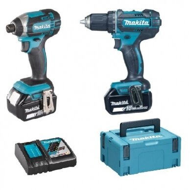 Akumuliatorinių įrankių komplektas Makita DLX2127TJ, 18 V, 2x5.0 Ah Akumuliatorinių įrankių komplektas Makita DLX2127TJ, 18 V, 2x5.0 Ah