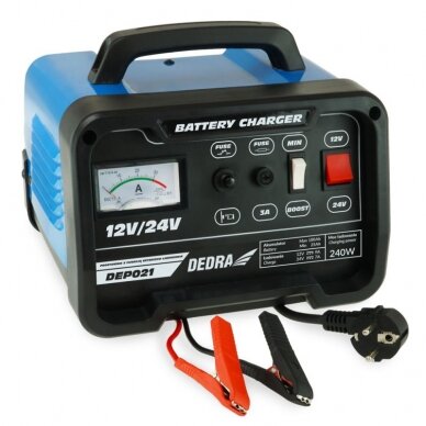 Akumuliatorių įkroviklis Dedra DEP021, 12/24V 25-180Ah Akumuliatorių įkroviklis Dedra DEP021, 12/24V 25-180Ah