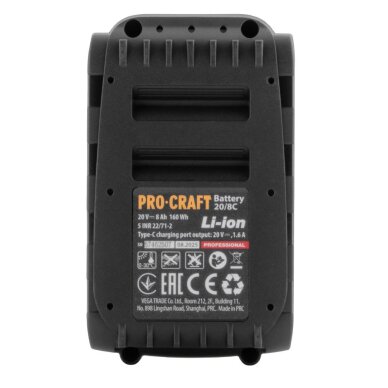 Akumuliatorius ProCraft 20/8C, 20V Li-ion, 8000mAh (USB type C) 4