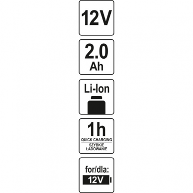 Akumuliatorius Yato LI- ION, 12 V, 2,0 Ah 3 Akumuliatorius Yato LI- ION, 12 V, 2,0 Ah 3