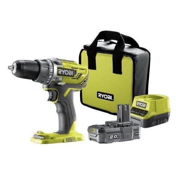 Akumuliatorinis Suktuvas-Gręžtuvas RYOBI ONE+ R18DD3-120S, 18 V, 2,0 Ah Li-Ion, 50 Nm Akumuliatorinis Suktuvas-Gręžtuvas RYOBI ONE+ R18DD3-120S, 18 V, 2,0 Ah Li-Ion, 50 Nm