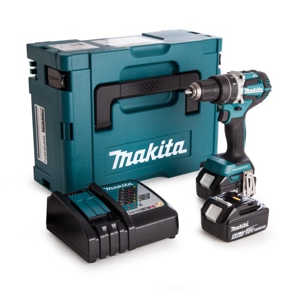 Akumuliatorinis gręžtuvas Makita DHP484RTJ, 18 V, 2x 5,0 Ah Li-ion