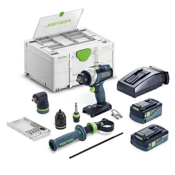 Akumuliatorinis gręžtuvas-suktuvas QUADRIVE Festool TDC 18/4 5,0/4,0 I-Set, 18 V, 4,0 / 5,0 Ah (577612)