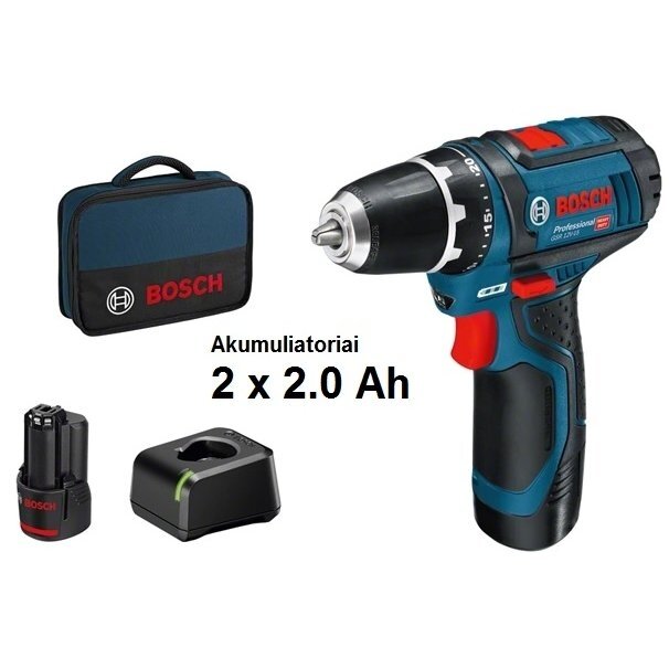 Akumuliatorinis gręžtuvas-suktuvas GSR 12V-15, 2x2.0Ah Akumuliatorinis gręžtuvas-suktuvas GSR 12V-15, 2x2.0Ah