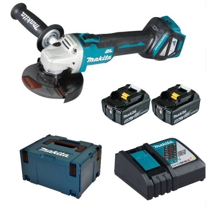 Akumuliatorinis kampinis šlifuoklis Makita DGA511RTJ, 125mm (DGA511Z + 2x5.0Ah) 1 Akumuliatorinis kampinis šlifuoklis Makita DGA511RTJ, 125mm (DGA511Z + 2x5.0Ah) 1