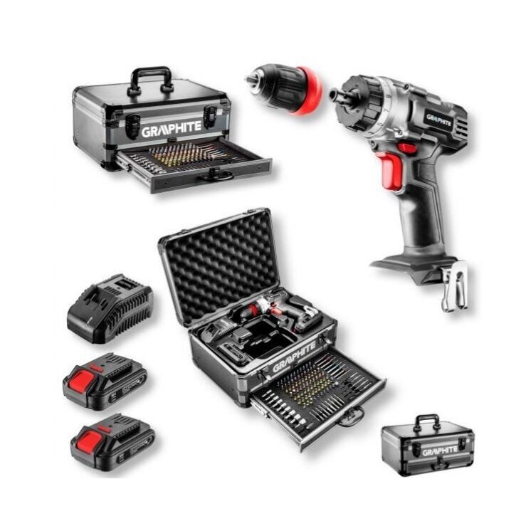 Akumuliatorinis gręžtuvas-suktuvas GRAPHITE 58G022-PS15, 18V, 2x2.0Ah Akumuliatorinis gręžtuvas-suktuvas GRAPHITE 58G022-PS15, 18V, 2x2.0Ah