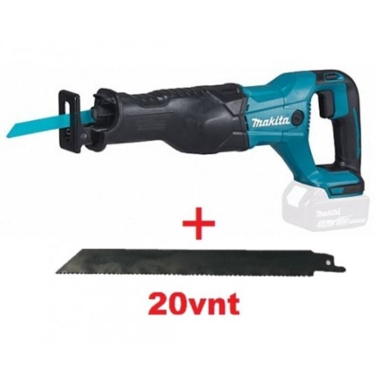 Akumuliatorinis tiesinis pjūklas Makita DJR186Z + 20 Peilių, 18V, (be akum. ir krov.) Akumuliatorinis tiesinis pjūklas Makita DJR186Z + 20 Peilių, 18V, (be akum. ir krov.)