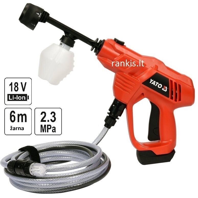 Akumuliatorinis plovimo - putų pistoletas Yato 18V, 23bar 1 Akumuliatorinis plovimo - putų pistoletas Yato 18V, 23bar 1