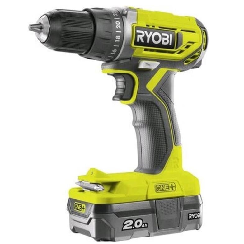 Akumuliatorinis suktuvas - gręžtuvas Ryobi R18DD2-120S, 18V, 1x2.0Ah 1 Akumuliatorinis suktuvas - gręžtuvas Ryobi R18DD2-120S, 18V, 1x2.0Ah 1