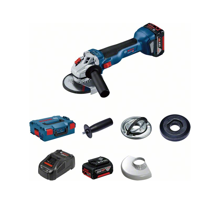 Akumuliatorinis kampinis šlifuoklis Bosch GWS 18V-10, LB 2x5.0, 18V-40 Akumuliatorinis kampinis šlifuoklis Bosch GWS 18V-10, LB 2x5.0, 18V-40