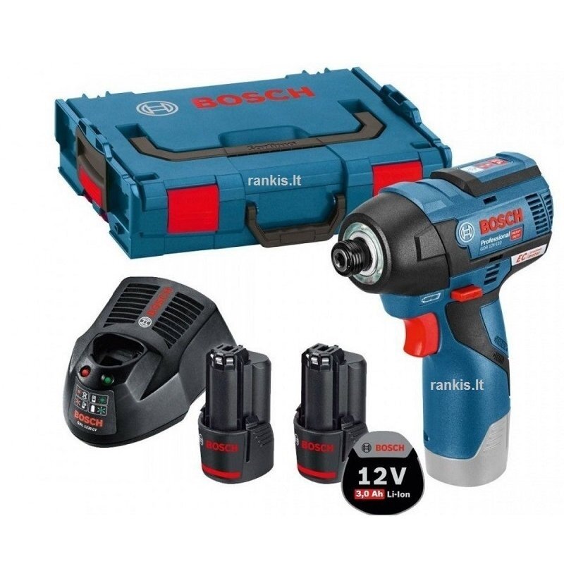 Akumuliatorinis smūginis suktuvas Bosch GDR 12V-110, L-Boxx, 2x3 Ah Akumuliatorinis smūginis suktuvas Bosch GDR 12V-110, L-Boxx, 2x3 Ah