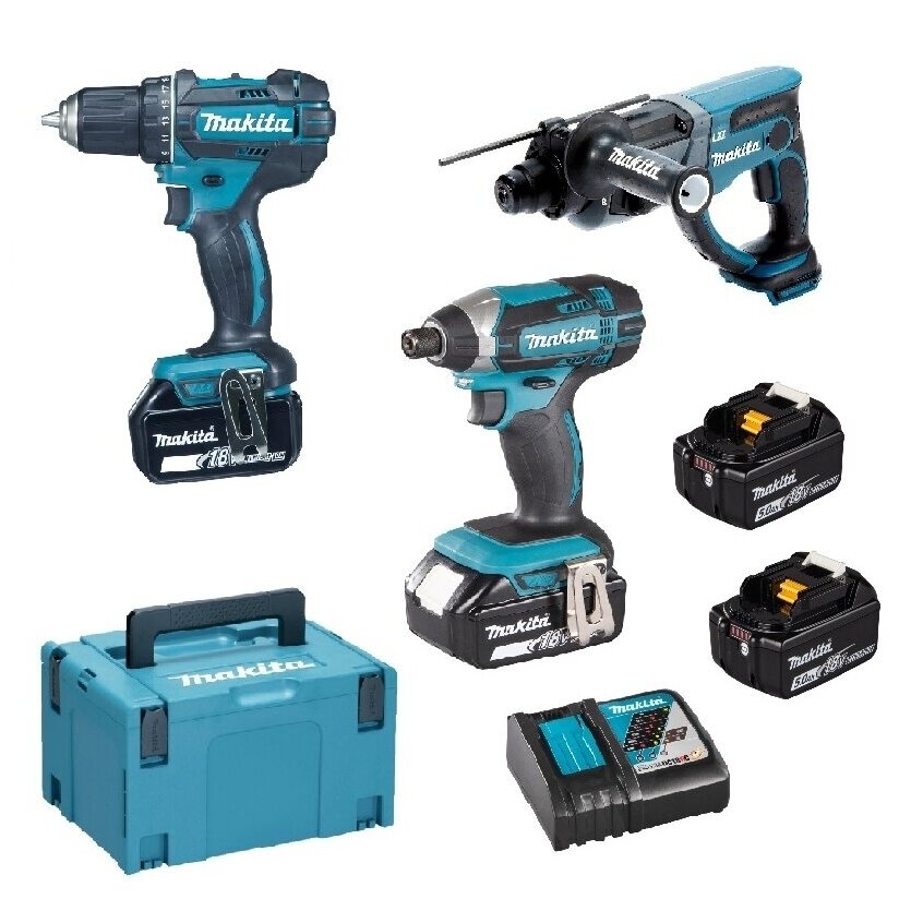 Akumuliatorinių įrankių komplektas Makita DDF482+DTD152+DHR202, 18V, 2x5,0Ah Akumuliatorinių įrankių komplektas Makita DDF482+DTD152+DHR202, 18V, 2x5,0Ah