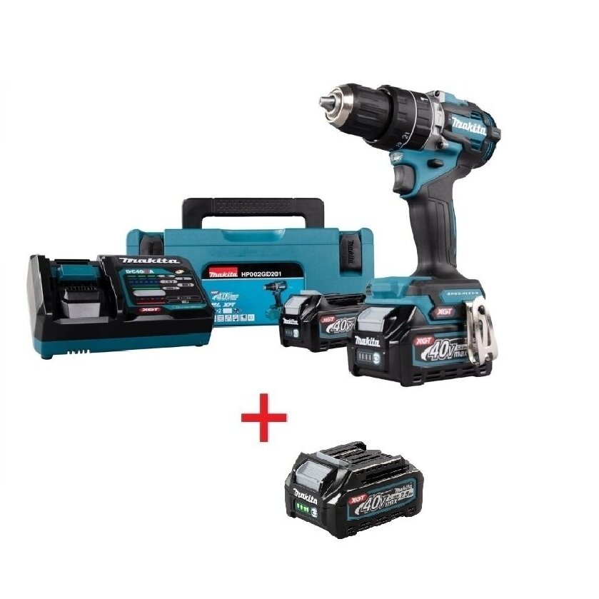 Akumuliatorinis smūginis gręžtuvas-suktuvas Makita HP002GD201, 40V, XGT + DOVANA BL4025 Akumuliatorinis smūginis gręžtuvas-suktuvas Makita HP002GD201, 40V, XGT + DOVANA BL4025