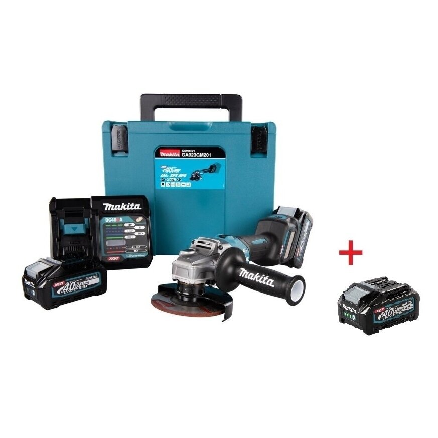 Akumuliatorinis kampinis šlifuoklis Makita GA023GM201, 40V, XGT®, (2x4.0 Ah akum. ir krov.) + DOVANA BL4040 Akumuliatorinis kampinis šlifuoklis Makita GA023GM201, 40V, XGT®, (2x4.0 Ah akum. ir krov.) + DOVANA BL4040