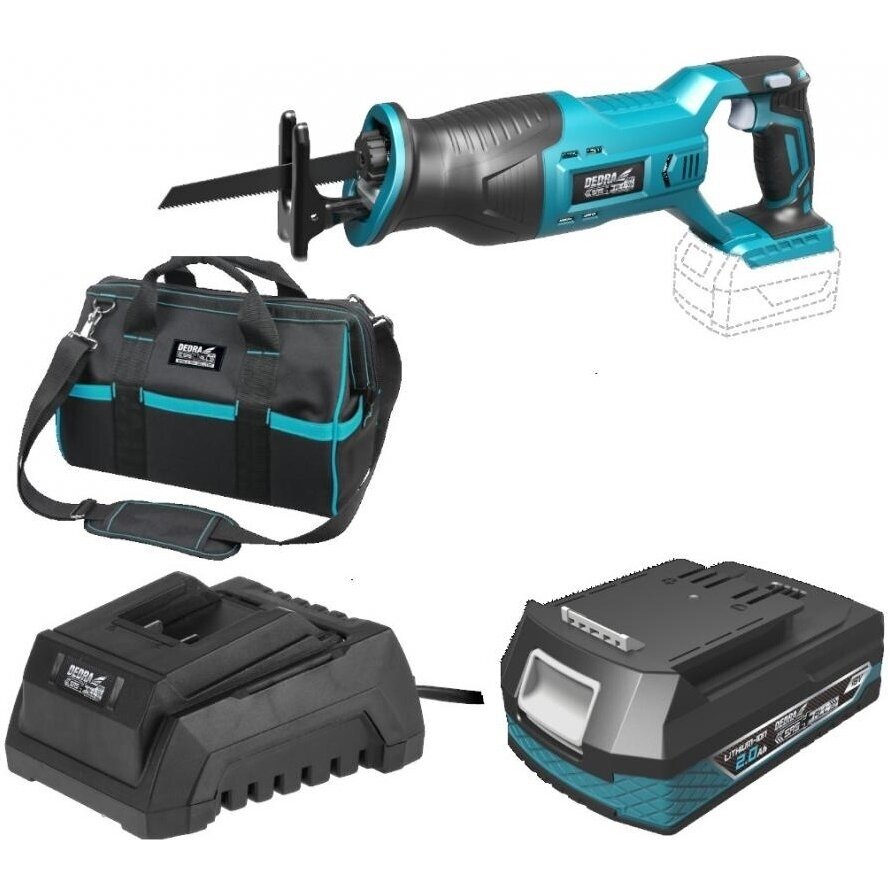 Akumuliatorinis tiesinis pjūklas Dedra DED7021 (DED7061+1x2Ah+kroviklis+krepšys) Akumuliatorinis tiesinis pjūklas Dedra DED7021 (DED7061+1x2Ah+kroviklis+krepšys)