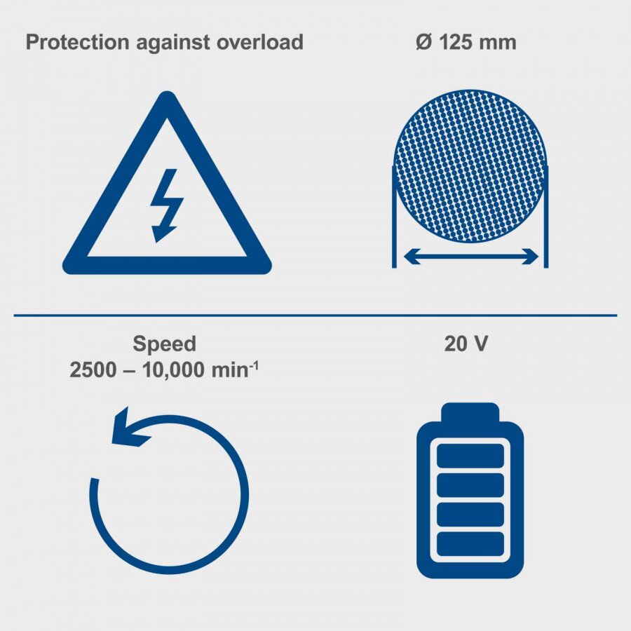 Akum. kampinis šlifuoklis C-AG125-X Set L, Scheppach 2 Akum. kampinis šlifuoklis C-AG125-X Set L, Scheppach 2
